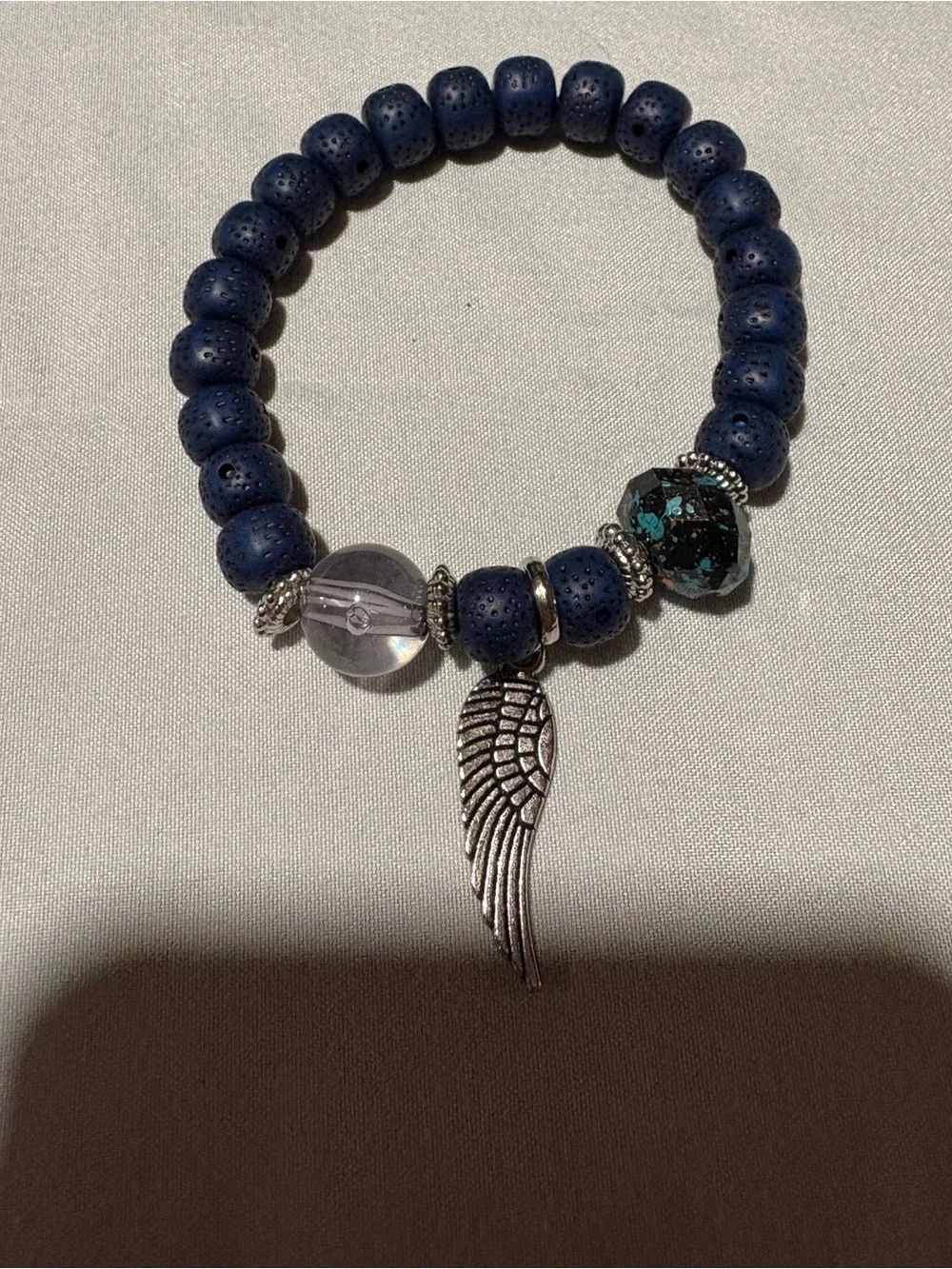 Blue & White Boho Bracelet Stack Set | Silver Angel Wing & Love You Charm | Laye